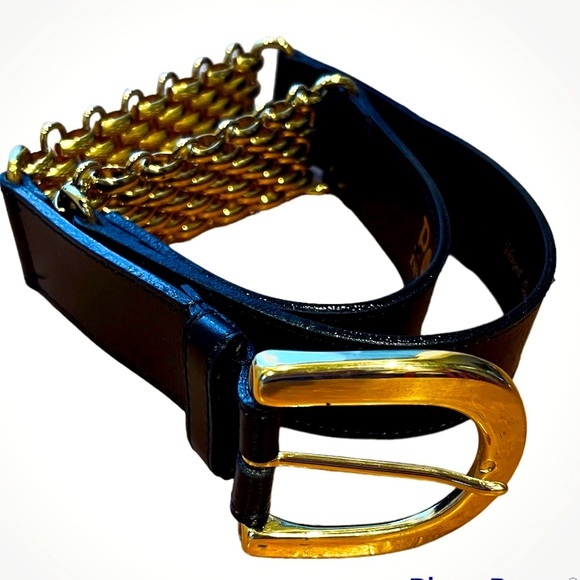 Vintage Accessories Vintage 9s Leather Black Gold Chain Belt Poshmark